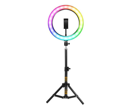 Lampa Circulara Make up Profesionala cu LED RGB, Ring Light cu 10 culori diferite,Lumina Rece/Calda Tip Inel, Trepied 160cm, Tel