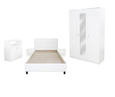 Dormitor soft alb cu pat tapitat alb pentru saltea 120x200 cm