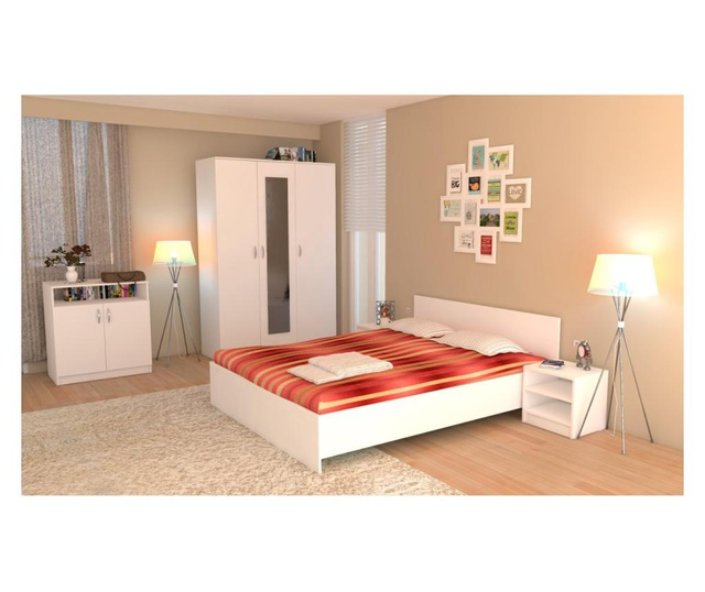 Dormitor soft alb cu pat pentru saltea 160x200 cm
