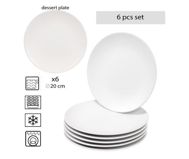 Set 6 farfurii desert, cesiro, 21 cm, alb arctic mat
