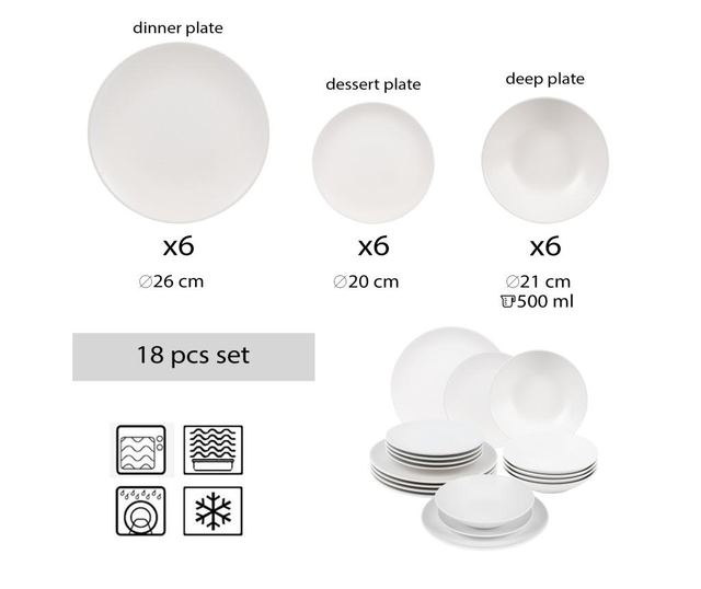 Set complet serviciu de masa, north pole, 18 piese,, alb arctic mat