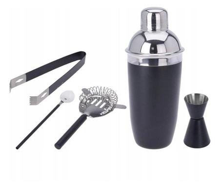 Set shaker si accesorii bar Koopman-Excellent Houseware, otel inoxidabil, negru/argintiu