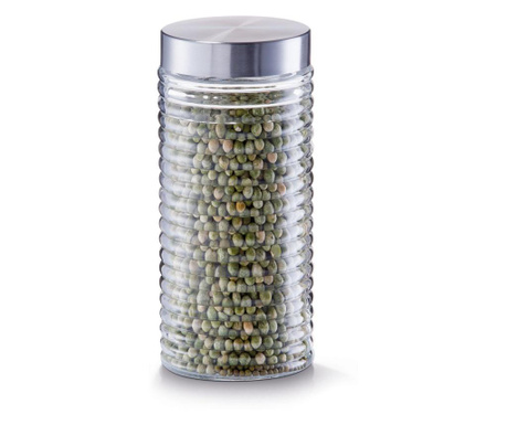 Zeller tárolóedény, üveg/acél, 10.5x17.5 cm, átlátszó/ezüst