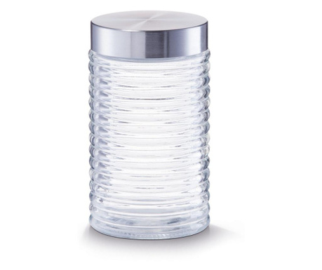 Recipient depozitare Zeller, sticla/otel inoxidabil, 10.5x22.5 cm, transparent/argintiu