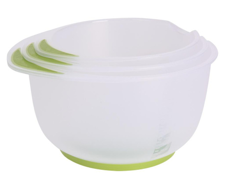 Set 3 boluri mixare excellent houseware, plastic, 16/19/22x12 cm, transparent/verde