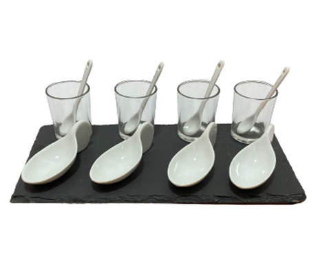 Excellent Houseware kerek tálalókészlet, pala/porcelán, 30x15cm, fekete/fehér