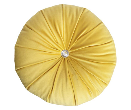Perna decorativa, rotunda, catifea premium, galben, 33 cm, Fashion Story Home