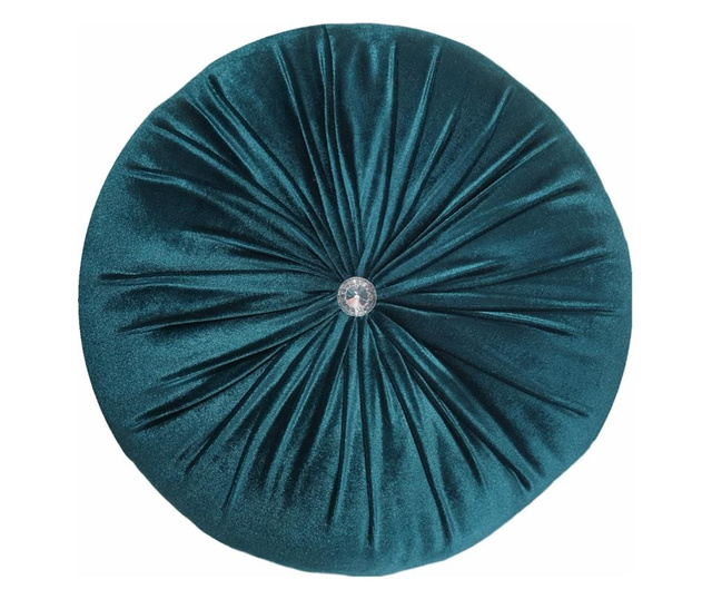 Perna decorativa, rotunda, catifea, albastru petrol, 33 cm, Fashion Story Home