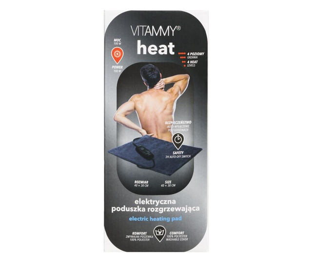 Електрическа възглавница VITAMMY Heat JY6500, за гръб и врата, Тъмно сив