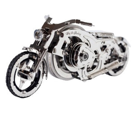 Kit puzzle mecanic 3d, metal, timeformachine, model motocicleta chrome rider, 90 piese