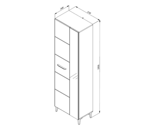 Dulap hol mmb p2, oglinda si rafturi, alb mat si folie lucioasa alba, 580 x 350 x 1950 mm