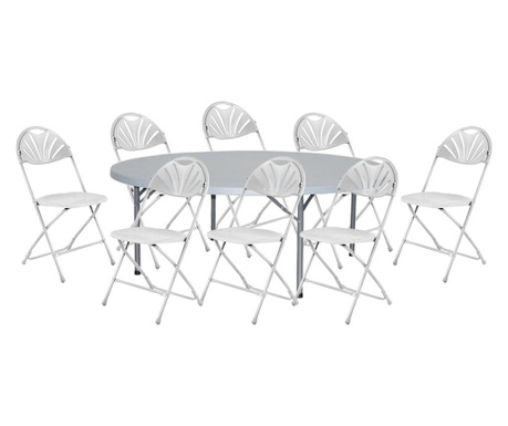 Raki set masa plianta rotunda pentru evenimente, catering d180xh73,5cm cu 8 scaune pliante 39x40x87cm