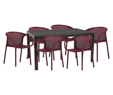 Raki chapeko mobilier gradina, terasa masa neagra 156x76x74cm cu 6 scaune chicago 57x57x77cm culoare bordo