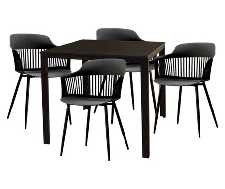 Raki videira set pentru curte/gradina/terasa masa maro 78x78x74cm cu 4 scaune florida 53х59х81,5cm culoare neagra