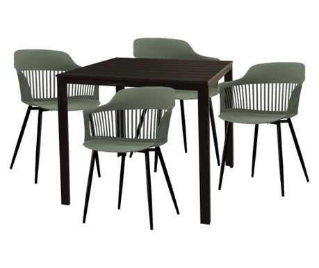 Raki videira set pentru curte/gradina/terasa masa maro 78x78x74cm cu 4 scaune florida 53х59х81,5cm culoare verde/negru