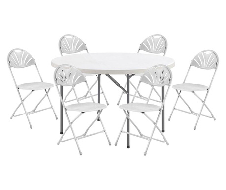 Raki set masa plianta rotunda pentru evenimente, catering d122xh73,5cm cu 6 scaune pliante 39x40x87cm