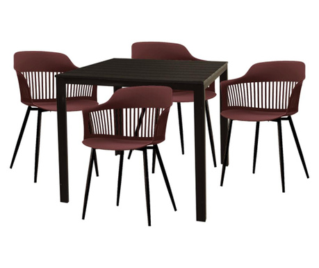 Raki videira set pentru curte/gradina/terasa masa maro 78x78x74cm cu 4 scaune florida 53х59х81,5cm culoare mov/negru