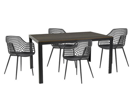 Raki kutana set mobila de exterior gradina masa dreptunghiulara maro 156x78x74cm cu 4 scaune toyama 56х57х84cm culoare negru