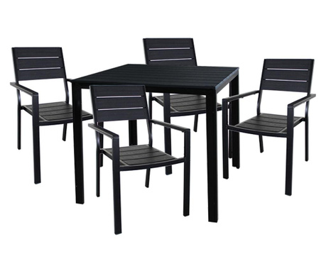 Raki cangusu set mobilier gradina/terasa masa patrata 78x78xh74cm cu 4 scaune culoare neagra
