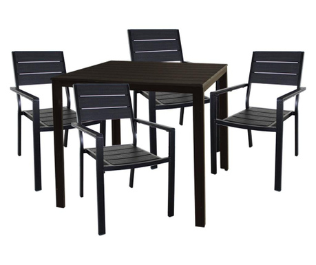Raki set mobilier gradina/terasa masa patrata 78x78xh74cm cu 4 scaune culoare maro