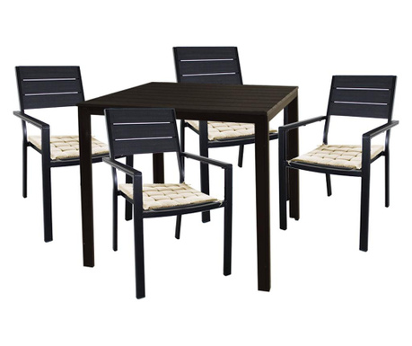 Raki set mobilier gradina/terasa masa patrata 78x78xh74cm cu 4 scaune culoare maro, 4 perne