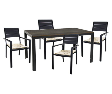Raki set mobilier de gradina masa 156x78cm cu 4 scaune culoare maro, 4 perne