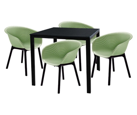 Raki maciah set mobila pentru gradina/terasa masa patrata neagra 78x78xh74cm cu 4 scaune havana 61x64x74cm culoare verde