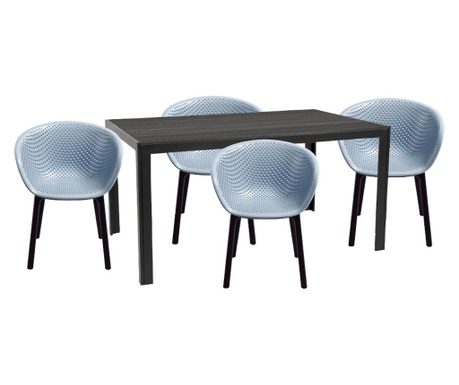 Raki maciah set mobilier pentru gradina/terasa masa neagra 156x76x74 cu 4 scaune havana 61x64x74cm culoare albastra