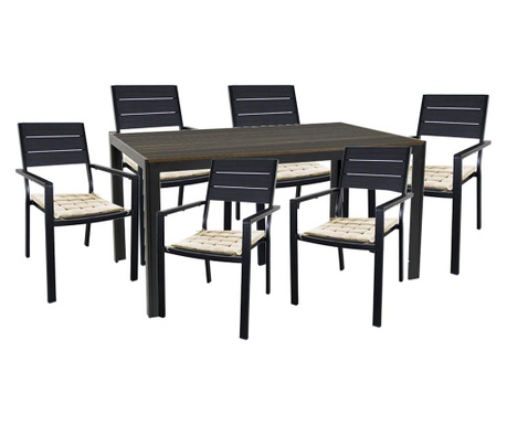 Raki set mobilier terasa/gradina masa cu scaune masa 156x78cm cu 6 scaune culoare maro, 6 perne