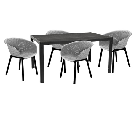 Raki maciah set mobilier pentru gradina/terasa masa neagra 156x76x74 cu 4 scaune havana 61x64x74cm culoare gri