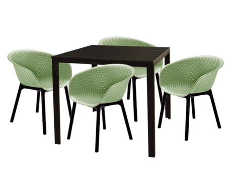 Raki maciah set mobila pentru gradina/terasa masa patrata maro 78x78xh74cm cu 4 scaune havana 61x64x74cm culoare verde