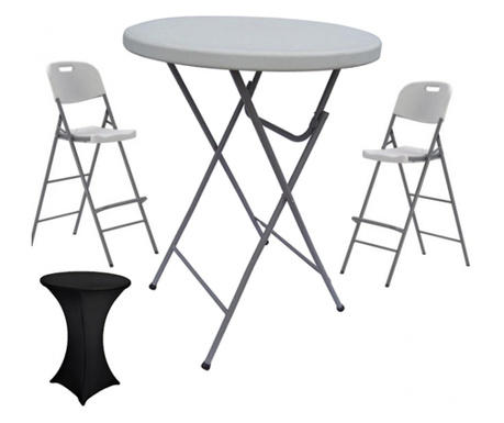 Raki set masa plianta rotunda inalta catering d80xh110cm cu 2 scaune pliante inalte 45x79x123cm si husa elastica neagra