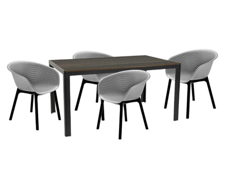 Raki maciah set mobilier pentru gradina/terasa masa maro 156x76x74 cu 4 scaune havana 61x64x74cm culoare gri
