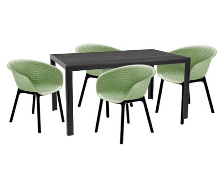 Raki maciah set mobilier pentru gradina/terasa masa neagra 156x76x74 cu 4 scaune havana 61x64x74cm culoare verde