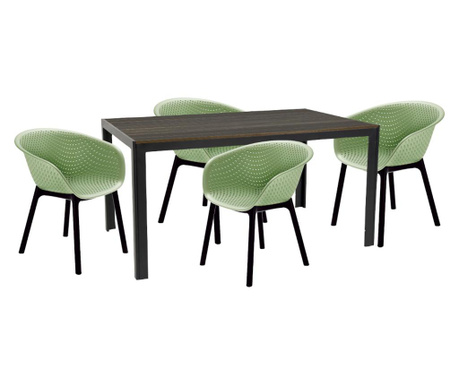 Raki maciah set mobilier pentru gradina/terasa masa maro 156x76x74 cu 4 scaune havana 61x64x74cm culoare verde