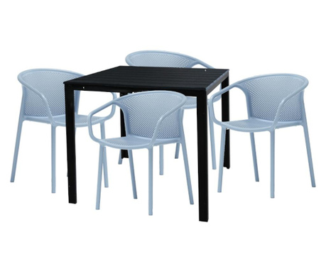 Raki chapeko set mobilier gradina/terasa masa patrata neagra 78x78xh74cm cu 4 scaune chicago 57x57x77cm culoare albastru