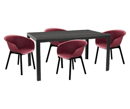 Raki maciah set mobilier pentru gradina/terasa masa neagra 156x76x74 cu 4 scaune havana 61x64x74cm culoare bordo