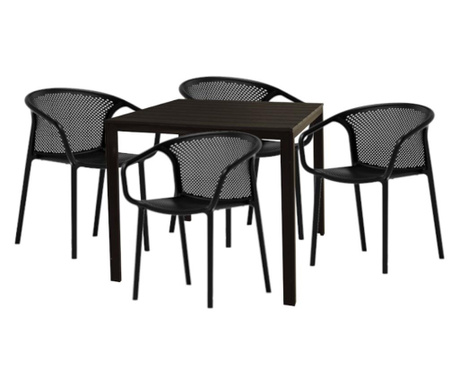 Raki chapeko set mobilier gradina/terasa masa patrata maro 78x78xh74cm cu 4 scaune chicago 57x57x77cm culoare neagra