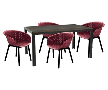 Raki maciah set mobilier pentru gradina/terasa masa maro 156x76x74 cu 4 scaune havana 61x64x74cm culoare bordo