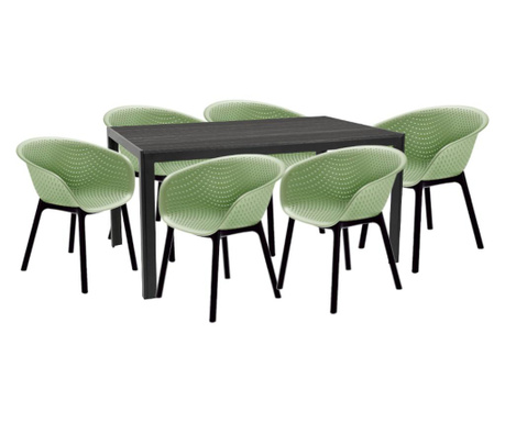 Raki maciah set mobilier pentru gradina/terasa masa neagra 156x76x74 cu 6 scaune havana 61x64x74cm culoare verde