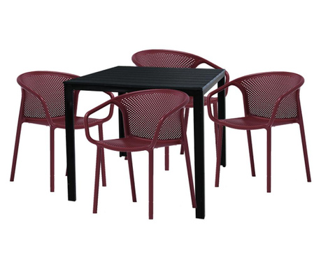 Raki chapeko set mobilier gradina/terasa masa patrata neagra 78x78xh74cm cu 4 scaune chicago 57x57x77cm culoare bordo