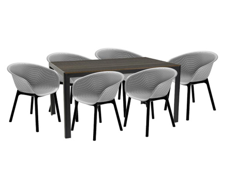 Raki maciah set mobilier pentru gradina/terasa masa maro 156x76x74 cu 6 scaune havana 61x64x74cm culoare gri