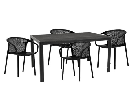 Raki chapeko mobilier gradina, terasa masa neagra 156x76x74cm cu 4 scaune chicago 57x57x77cm culoare neagra