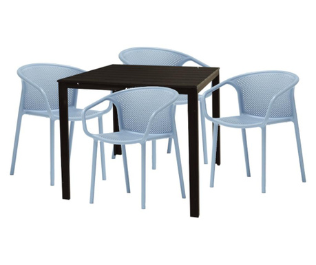 Raki chapeko set mobilier gradina/terasa masa patrata maro 78x78xh74cm cu 4 scaune chicago 57x57x77cm culoare albastru