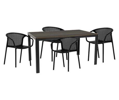 Raki chapeko mobilier gradina, terasa masa maro 156x76x74cm cu 4 scaune chicago 57x57x77cm culoare neagra