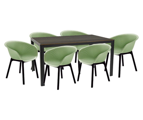 Raki maciah set mobilier pentru gradina/terasa masa maro 156x76x74 cu 6 scaune havana 61x64x74cm culoare verde