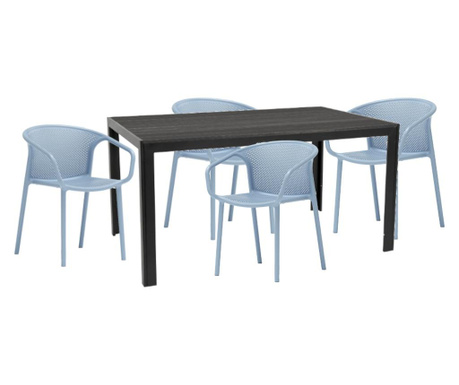 Raki chapeko mobilier gradina, terasa masa neagra 156x76x74cm cu 4 scaune chicago 57x57x77cm culoare albastru