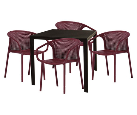 Raki chapeko set mobilier gradina/terasa masa patrata maro 78x78xh74cm cu 4 scaune chicago 57x57x77cm culoare bordo