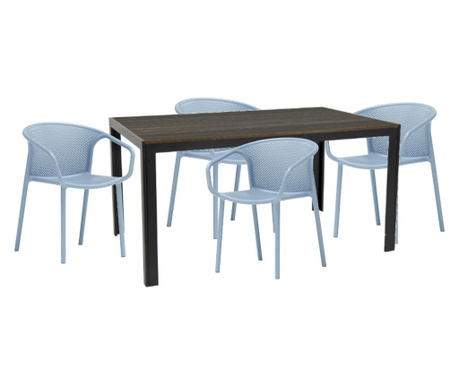 Raki chapeko mobilier gradina, terasa masa maro 156x76x74cm cu 4 scaune chicago 57x57x77cm culoare albastru