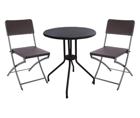 Set mobila pentru balcon raki masa d60xh74cm si 2 scaune pliante 57x44,5xh80,5cm, polyratan maro